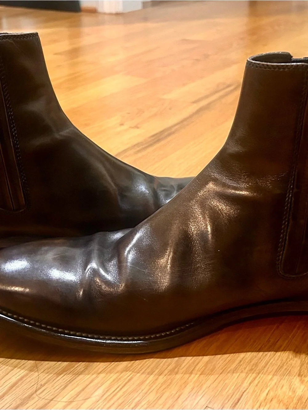 John Varvatos Black Leather Chelsea Boots with Stitched Welt